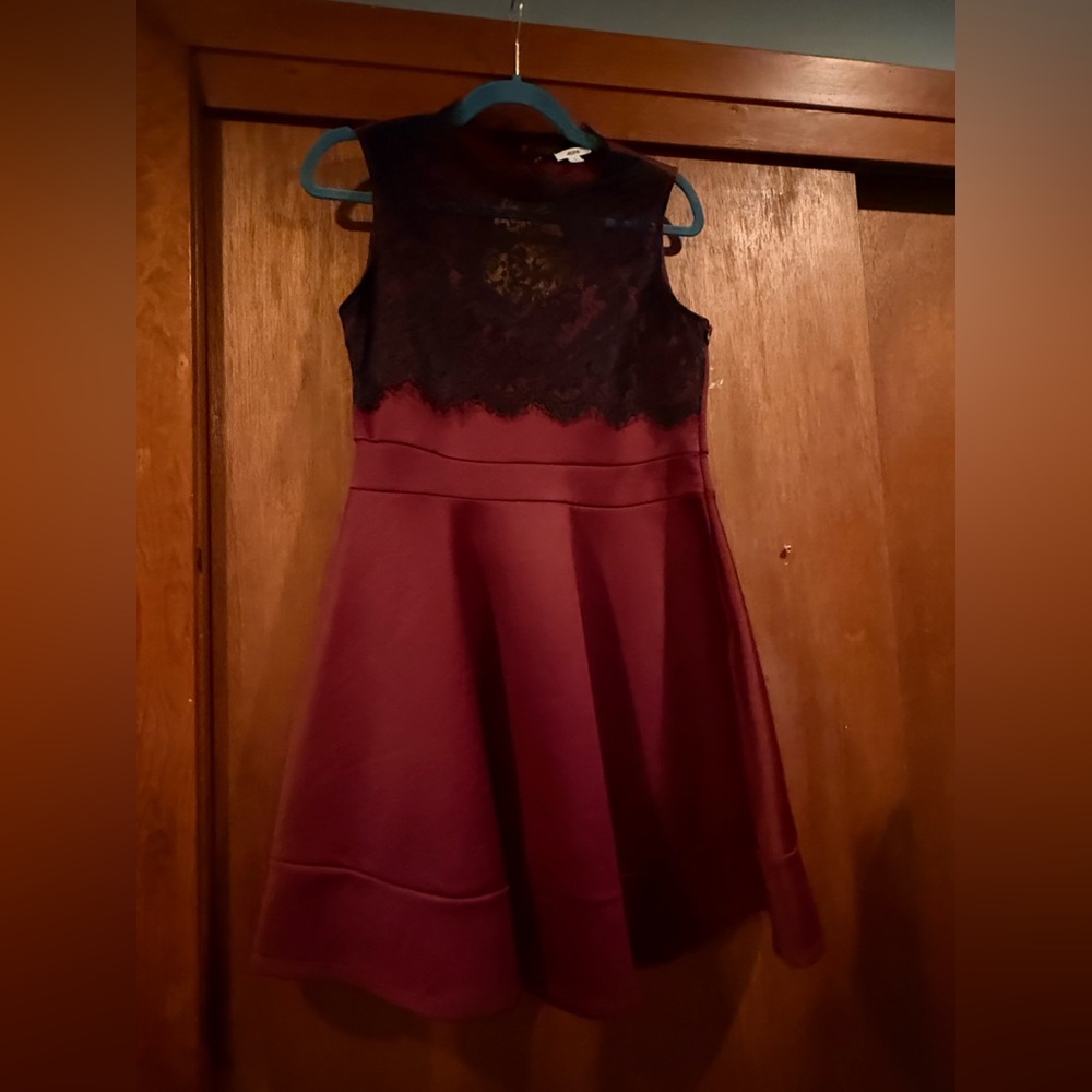 Ardene Black Lace Top with Red Underlayer